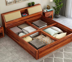 Bed Cole- Wood King/Queen Size Bed with Box Storage Wooden Double Bed Cot Bed Furniture for Bedroom Living Room Home | Storage Bed for Bedroom Furneez