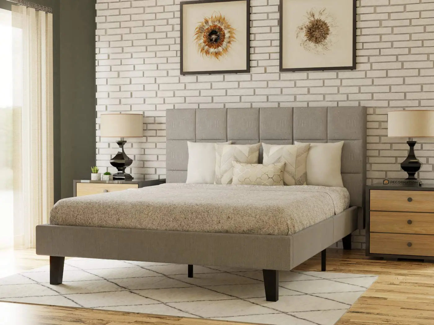 Bed Envy- Wood Magnus Upholstered Platform King/Queen Size Box Modern Bed for Bedroom, Home Furniture Furneez