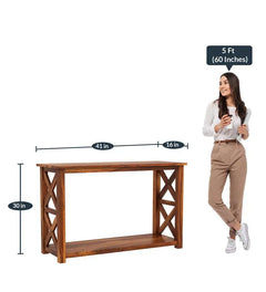 Console Table Gare- Wood Large Console Table in Teak Finish for Living room & Bedroom Decoration Furneez