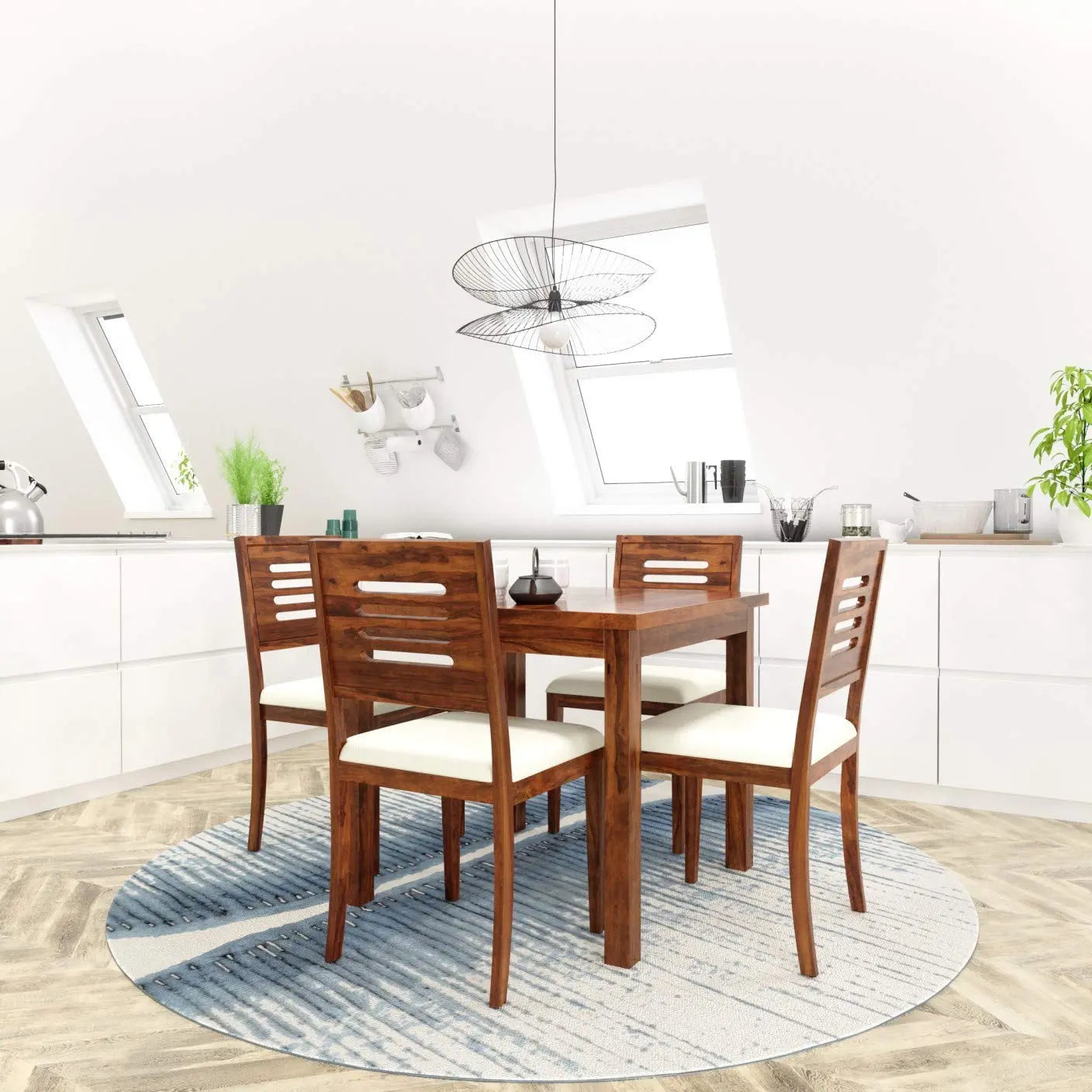 Dining Set Semi- Wooden Dining Table 4 Seater Four Seater Dinning Table with 4 Chairs for Home | Dining Room Sets for Restaurants | Sheesham Wood Furneez