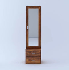 Dressing Table Nong - Solid Sheesham Wood Dressing Table with Mirror and Storage | Wooden Tall Vanity Table | Long Dresser Table with Mirror | 2 Drawers & 5 Hidden Shelves | Rosewood, Honey Finish Furneez