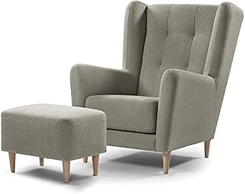 Modern & Luxury Furniture Single Seater Armchair Fabric Accent Upholstered Chair Wing Back with Solid Wooden Legs Living Room Sofa Chair Furneez