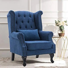 Osvaldo Solid Wood Chesterfield Upholstered Arm Chair Wingback Chair for Living Room High Back Wing Chair Cushioned Lounge Chair Single Seater Furneez
