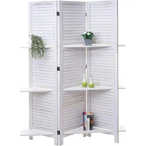 Partition Blah- Wooden Partition in White Color Zigzag Position for Living Room & Office Divider Panel with Shelf's Separator Furneez