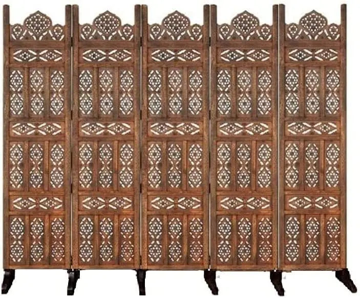 Partition Epic- Wooden Partition Screen/Room Divider Traditional Handicrafts 5 Panels 5ft Height Furneez
