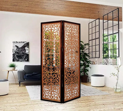 Partition Keek- Wooden Rooms Partition for Living Room / Wooden Screens Separators & Room Divider with Stand 4 Panels for Living Room/Bedrooms/Office/ Restaurants Furneez