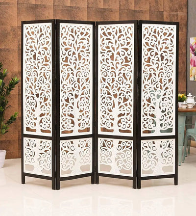 Partition Kiva- Wooden Handmade Room Partition for Living Room, Room Divider 4 Panel, Partition for Pooja Room,Wooden Screen Separator Partition Wall Divider Home Furneez