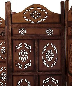 Partition Viva- Wooden Traditional Handicrafts 4 Panels Antique Partition Screen Separator || Room Divider  for Living Room, Bedroom, Office and Restaurant (Brown) Furneez