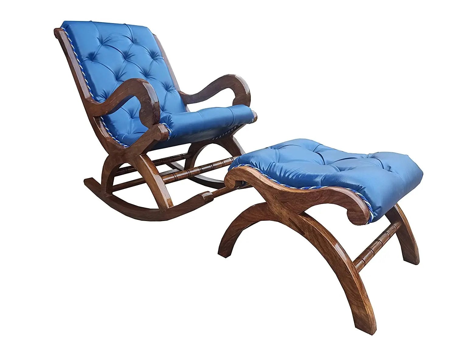Rocking chair Buck- Wooden Handmade Rocking chair with Cushion Foot Rest Pure Wood Chair with Stool Rolling Lazy Relaxing Chair for Living room Furneez