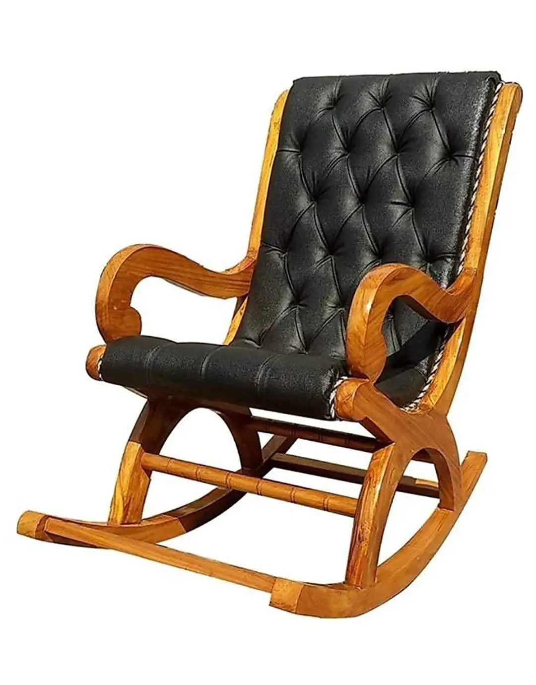 Rocking chair Cavy- Comfortable Well Cushioned Wooden Rocking Chair with Footrest | Mid-Century Rocking Chair for All with Soft, Durable Cushioned and Quality Fabric for Home & Office Furneez