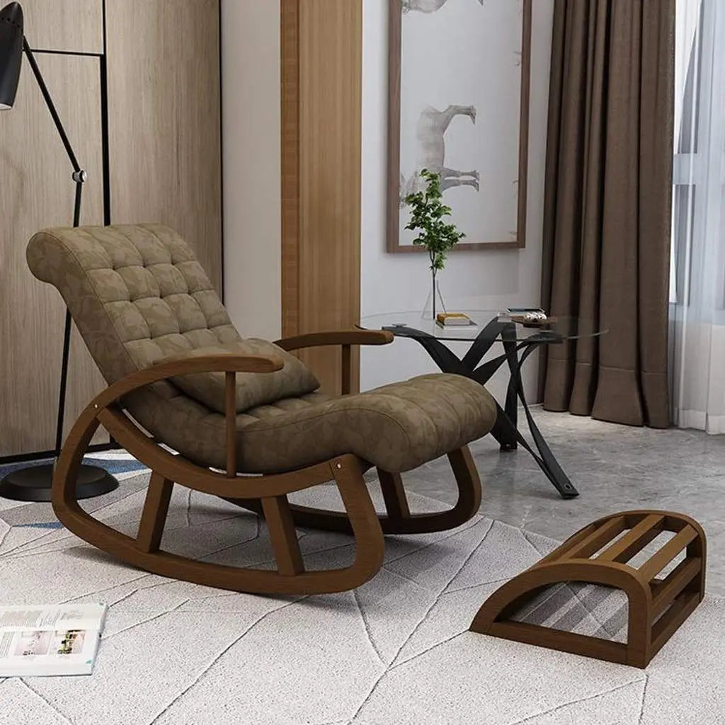 Rocking chair Jags- Wooden Rocking Chair with Footrest Balcony Swing Chair Recliner Adults Lazy Sofa Easy Chair with footrest for Relax for Adults Furneez
