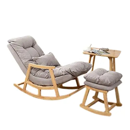 Rocking chair Zebu- Wooden Rest Chair Bedside Chair Leisure Backrest Chair with Footrest Stool, Easy Chair Recliner Relaxation Chair with Stool Lazy Chair Furneez