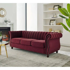 Sofa Dozy- Wood 3 Seater Sofa for Living Room Bedroom Hall Home Office Soft Seat Button Tufted Chesterfield 3 Seater Sofa Set Furneez