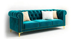 Sofa Feal - Modern Classic 4 Seater Fabric & Velvet Tufted 3+1+1Footrest Chesterfield Sofa Living Room and Office Furneez
