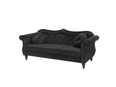Sofa Hank- Solid Sal Wood Velvet Upholstered 2/3/5 Seater Button Tufted Chesterfield Sofa Set for Living Room, Black Color Furneez