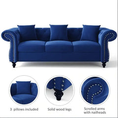 Sofa Jink- Wooden 3 Seater Chesterfield Velvet Sofa for Living Room & Office/ Couch for Hallway Couch Sofa Chaise Relax Lounger Sofa Furneez