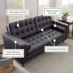 Sofa Lich-  Upholstered Sofa - Couches for Living Room - Charcoal Couch - Small Couch - Living Room Furniture - Includes Bolster Pillows (Black) Furneez