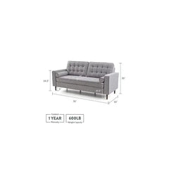 Sofa Lich-  Upholstered Sofa - Couches for Living Room - Charcoal Couch - Small Couch - Living Room Furniture - Includes Bolster Pillows (Black) Furneez