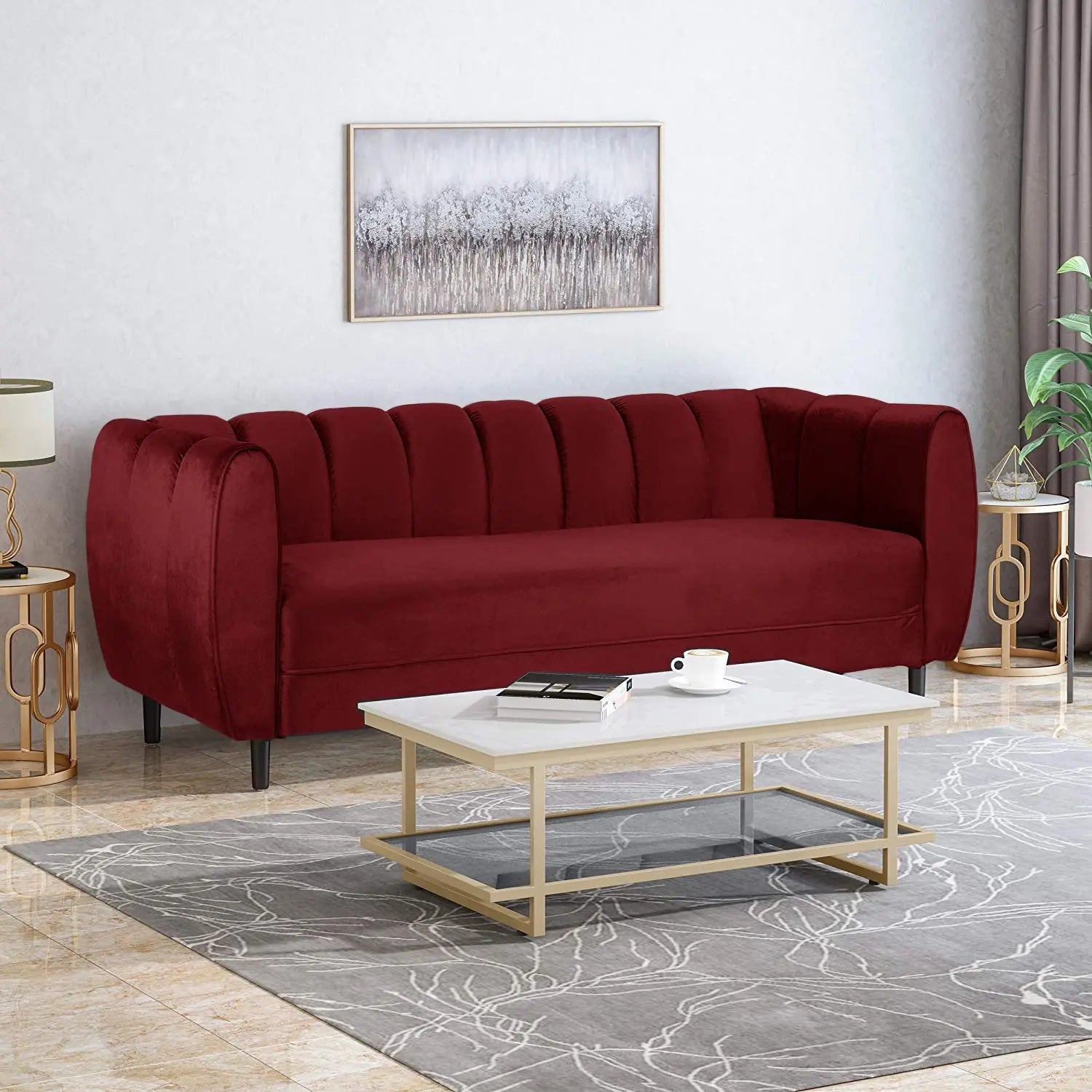 Sofa Mazy- Meridian Fabric 3 Seater Chesterfield Sofa Chaise Lounge Sectional Wooden Sofa for Living Room Bedroom Office Furneez