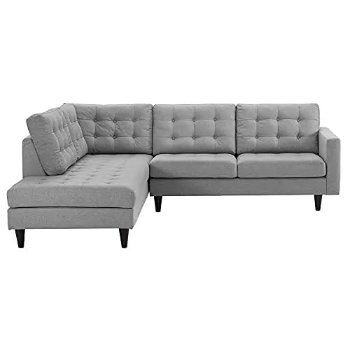 Sofa Rami- Solid Wood Fabric Upholstered 5 Seater Left Hand Side/ Right Hand Side Facing Biscuit Tufted Chesterfield Modular, Sectional, Corner L Shape Sofa Set for Living Room Furneez