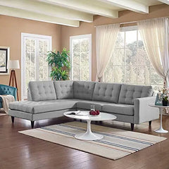 Sofa Rami- Solid Wood Fabric Upholstered 5 Seater Left Hand Side/ Right Hand Side Facing Biscuit Tufted Chesterfield Modular, Sectional, Corner L Shape Sofa Set for Living Room Furneez