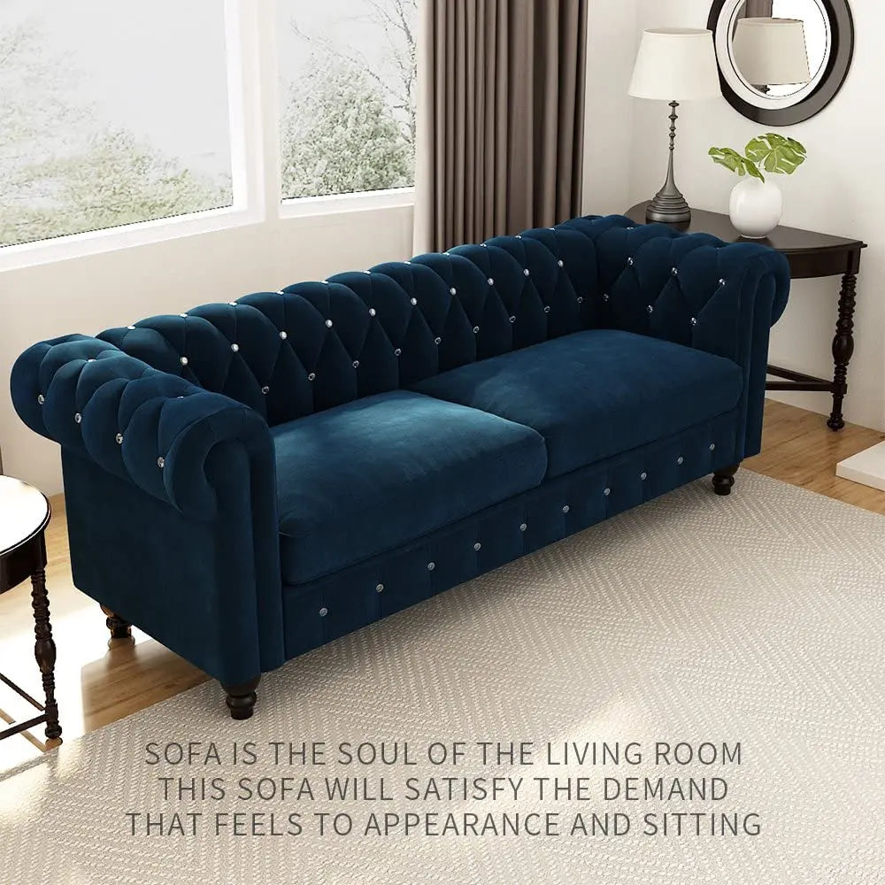 Sofa Razz- Traditional Velvet 3 Seater Chesterfield Styled Sofa with Tufted Paddings Sofa for living room, Bedroom & Office | Rolled Arm Sofa Diamond Tufted Sectional Sofa Furneez