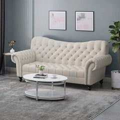 Sofa Whiz- Wooden Button Tufted Fabric Molfino 3 Seater Chesterfield Modern/Style/Luxury Sofa for Living Room & Office Furneez