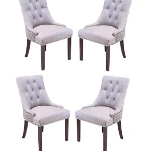 Dining Chair FNZ19- Wooden Dining Chair Handmade Button Tufted Teak Wood Wingback Chairs , Chair for Office Table Dining Room Furniture with Cushions